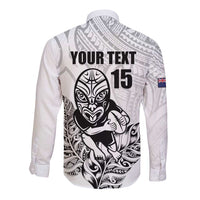 New Zealand Silver Fern Rugby Custom Long Sleeve Button Shirt Maori Tiki White Version