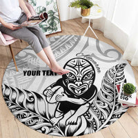 New Zealand Silver Fern Rugby Custom Round Carpet Maori Tiki White Version