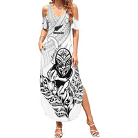 New Zealand Silver Fern Rugby Custom Summer Maxi Dress Maori Tiki White Version LT15 Women White - Polynesian Pride