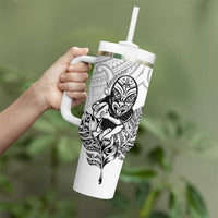 New Zealand Silver Fern Rugby Custom Tumbler With Handle Maori Tiki White Version