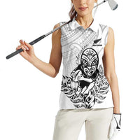 New Zealand Silver Fern Rugby Custom Women Sleeveless Polo Shirt Maori Tiki White Version