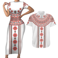 Bulgarian Embroidery Style Seamless Pattern Couples Matching Short Sleeve Bodycon Dress and Hawaiian Shirt