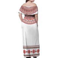 Bulgarian Embroidery Style Seamless Pattern Family Matching Off Shoulder Maxi Dress and Hawaiian Shirt