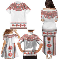 Bulgarian Embroidery Style Seamless Pattern Family Matching Puletasi and Hawaiian Shirt