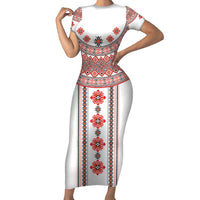 Bulgarian Embroidery Style Seamless Pattern Family Matching Short Sleeve Bodycon Dress and Hawaiian Shirt