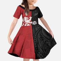 Custom British Lions New Zealand Family Matching Summer Maxi Dress and Hawaiian Shirt Unique Style LT18 Daughter's Dress Red - Polynesian Pride