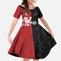 Custom British Lions New Zealand Kid Short Sleeve Dress Unique Style - Polynesian Pride