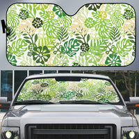 Green Aloha Hawaiian Auto Sun Shade Monstera Hibiscus Tropical Pattern LT19 Green - Polynesian Pride