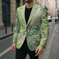 Green Aloha Hawaiian Blazer Monstera Hibiscus Tropical Pattern LT19 - Polynesian Pride