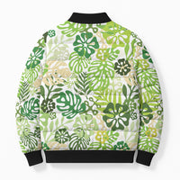 Green Aloha Hawaiian Bomber Puffer Jacket Monstera Hibiscus Tropical Pattern LT19 - Polynesian Pride
