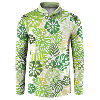 Green Aloha Hawaiian Button Sweatshirt Monstera Hibiscus Tropical Pattern LT19 Green - Polynesian Pride