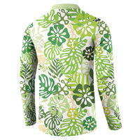 Green Aloha Hawaiian Button Sweatshirt Monstera Hibiscus Tropical Pattern LT19 - Polynesian Pride