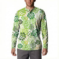 Green Aloha Hawaiian Button Sweatshirt Monstera Hibiscus Tropical Pattern LT19 - Polynesian Pride