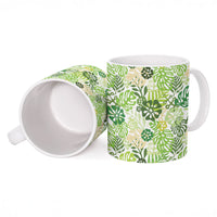 Green Aloha Hawaiian Ceramic Mug Monstera Hibiscus Tropical Pattern LT19 - Polynesian Pride