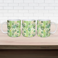 Green Aloha Hawaiian Ceramic Mug Monstera Hibiscus Tropical Pattern LT19 - Polynesian Pride