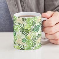 Green Aloha Hawaiian Ceramic Mug Monstera Hibiscus Tropical Pattern LT19 - Polynesian Pride