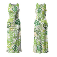 Green Aloha Hawaiian Couples Matching Tank Maxi Dress and Long Sleeve Button Shirt Monstera Hibiscus Tropical Pattern LT19 - Polynesian Pride