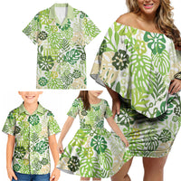 Green Aloha Hawaiian Family Matching Off Shoulder Short Dress and Hawaiian Shirt Monstera Hibiscus Tropical Pattern LT19 - Polynesian Pride