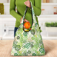 Green Aloha Hawaiian Grocery Bag Monstera Hibiscus Tropical Pattern LT19 - Polynesian Pride