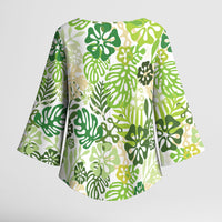 Green Aloha Hawaiian Kimono Sleeve Blouse Monstera Hibiscus Tropical Pattern LT19 - Polynesian Pride