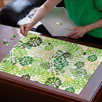 Green Aloha Hawaiian Puzzle Monstera Hibiscus Tropical Pattern LT19 - Polynesian Pride