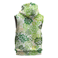 Green Aloha Hawaiian Sleeveless Zip Hoodie Monstera Hibiscus Tropical Pattern LT19 - Polynesian Pride