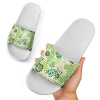 Green Aloha Hawaiian Slide Sandals Monstera Hibiscus Tropical Pattern LT19 - Polynesian Pride