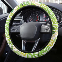 Green Aloha Hawaiian Steering Wheel Cover Monstera Hibiscus Tropical Pattern