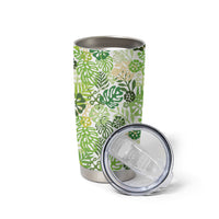 Green Aloha Hawaiian Tumbler Cup Monstera Hibiscus Tropical Pattern LT19 - Polynesian Pride