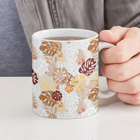 Brown Aloha Hawaiian Ceramic Mug Monstera Hibiscus Tropical Pattern LT19 - Polynesian Pride