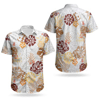 Brown Aloha Hawaiian Couples Matching Off Shoulder Maxi Dress and Hawaiian Shirt Monstera Hibiscus Tropical Pattern LT19 - Polynesian Pride