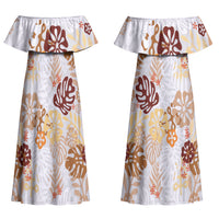 Brown Aloha Hawaiian Couples Matching Off Shoulder Maxi Dress and Hawaiian Shirt Monstera Hibiscus Tropical Pattern LT19 - Polynesian Pride