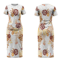 Brown Aloha Hawaiian Couples Matching Short Sleeve Bodycon Dress and Long Sleeve Button Shirt Monstera Hibiscus Tropical Pattern LT19 - Polynesian Pride