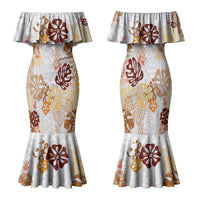 Brown Aloha Hawaiian Family Matching Mermaid Dress and Hawaiian Shirt Monstera Hibiscus Tropical Pattern LT19 Mom's Dress Brown - Polynesian Pride