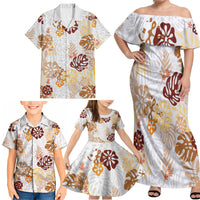 Brown Aloha Hawaiian Family Matching Off Shoulder Maxi Dress and Hawaiian Shirt Monstera Hibiscus Tropical Pattern LT19 - Polynesian Pride