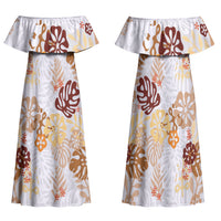 Brown Aloha Hawaiian Family Matching Off Shoulder Maxi Dress and Hawaiian Shirt Monstera Hibiscus Tropical Pattern LT19 Mom's Dress Brown - Polynesian Pride