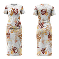 Brown Aloha Hawaiian Family Matching Short Sleeve Bodycon Dress and Hawaiian Shirt Monstera Hibiscus Tropical Pattern