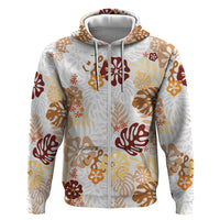 Brown Aloha Hawaiian Hoodie Monstera Hibiscus Tropical Pattern LT19 Zip Hoodie Brown - Polynesian Pride