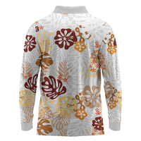 Brown Aloha Hawaiian Long Sleeve Polo Shirt Monstera Hibiscus Tropical Pattern LT19 - Polynesian Pride