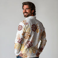 Brown Aloha Hawaiian Long Sleeve Polo Shirt Monstera Hibiscus Tropical Pattern LT19 - Polynesian Pride