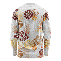 Brown Aloha Hawaiian Long Sleeve Shirt Monstera Hibiscus Tropical Pattern LT19 - Polynesian Pride