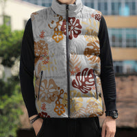 Brown Aloha Hawaiian Sleeveless Puffer Jacket Monstera Hibiscus Tropical Pattern LT19 - Polynesian Pride