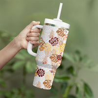 Brown Aloha Hawaiian Tumbler With Handle Monstera Hibiscus Tropical Pattern LT19 - Polynesian Pride