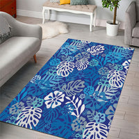 Blue Aloha Hawaiian Area Rug Monstera Hibiscus Tropical Pattern LT19 - Polynesian Pride