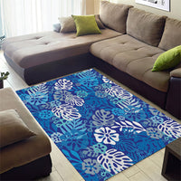 Blue Aloha Hawaiian Area Rug Monstera Hibiscus Tropical Pattern LT19 - Polynesian Pride