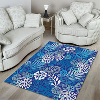 Blue Aloha Hawaiian Area Rug Monstera Hibiscus Tropical Pattern LT19 - Polynesian Pride