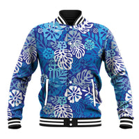 Blue Aloha Hawaiian Baseball Jacket Monstera Hibiscus Tropical Pattern LT19 Unisex Blue - Polynesian Pride