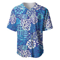 Blue Aloha Hawaiian Baseball Jersey Monstera Hibiscus Tropical Pattern LT19 Blue - Polynesian Pride
