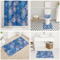 Blue Aloha Hawaiian Bathroom Set Monstera Hibiscus Tropical Pattern LT19 - Polynesian Pride
