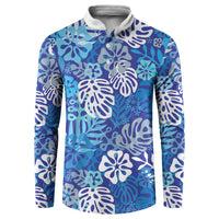 Blue Aloha Hawaiian Button Sweatshirt Monstera Hibiscus Tropical Pattern LT19 Blue - Polynesian Pride